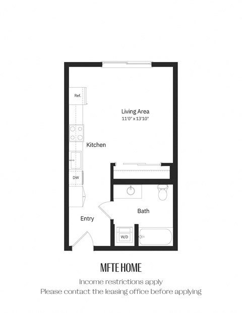 Floor plan for studio, 1 bath, 432 sqft